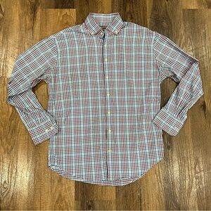 Peter Millar Shirt Mens M Blue White Red Check Summer Comfort Stretch Button Up